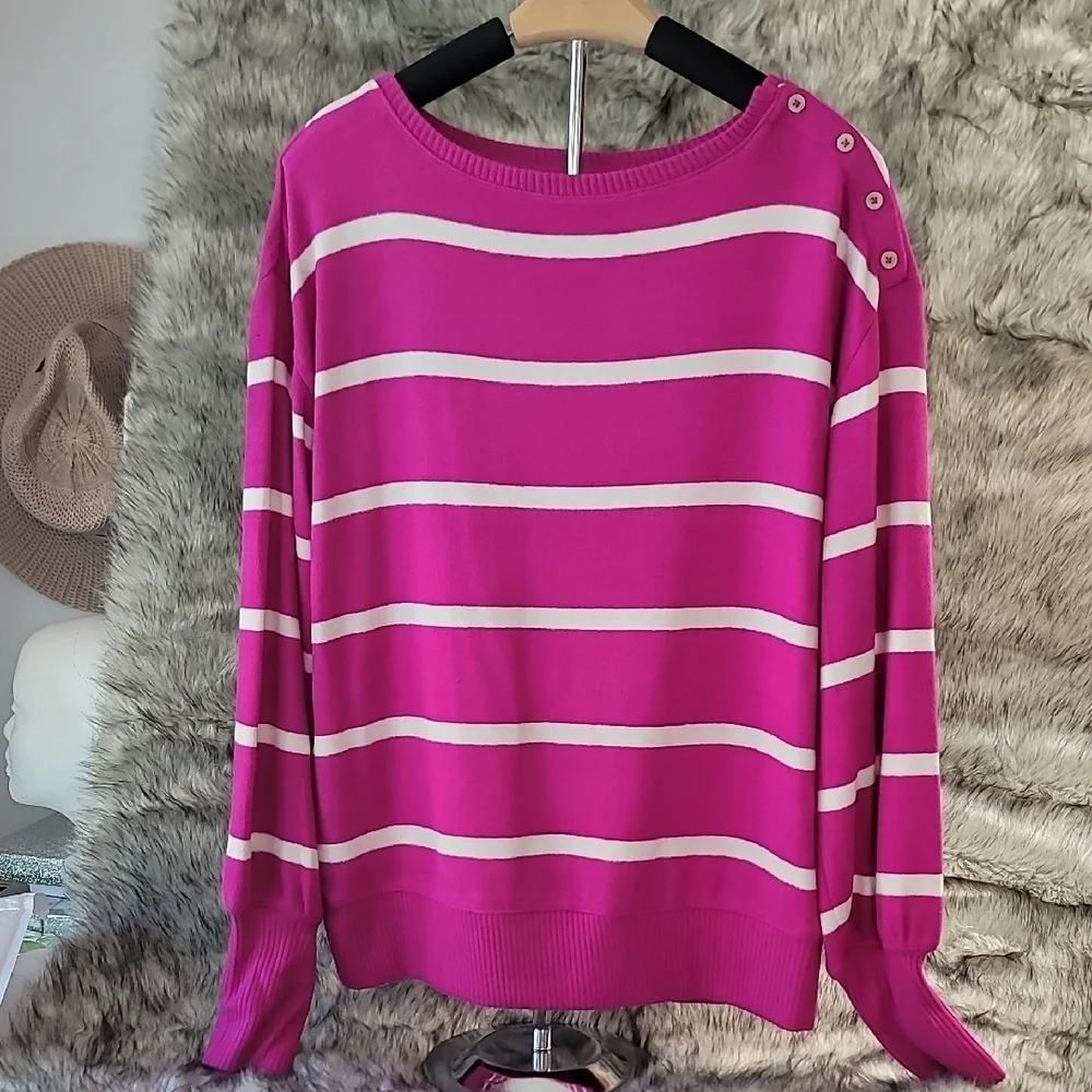 Sonoma Pink and White Knit Top - Picture 7 of 8